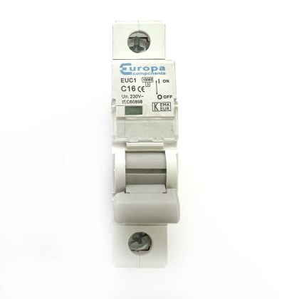 Europa Components EUC1 C16 16A 16 Amp MCB Circuit Breaker Type C